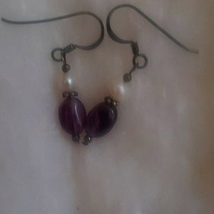 purple gem and pearl earrings